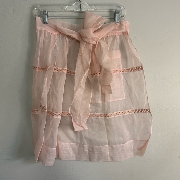 Vintage Pink Sheer Metallic Ric Rac Trim Apron Hand Made OOAK Pocket 22” Long - Picture 3 of 4